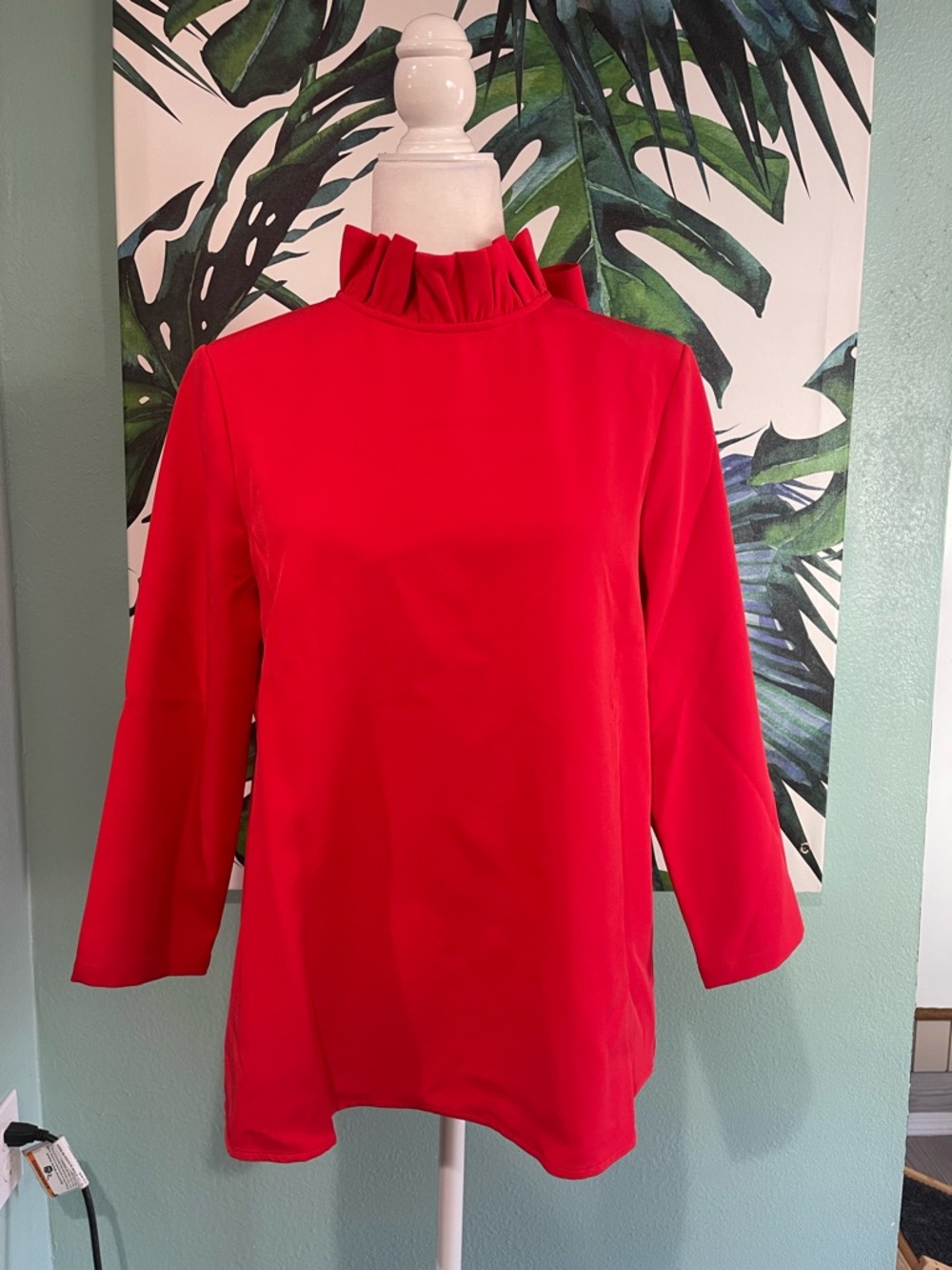 Women’s Red Tuckernuck Faye Blouse with  Distinctive Ruffle & Bow High Neck